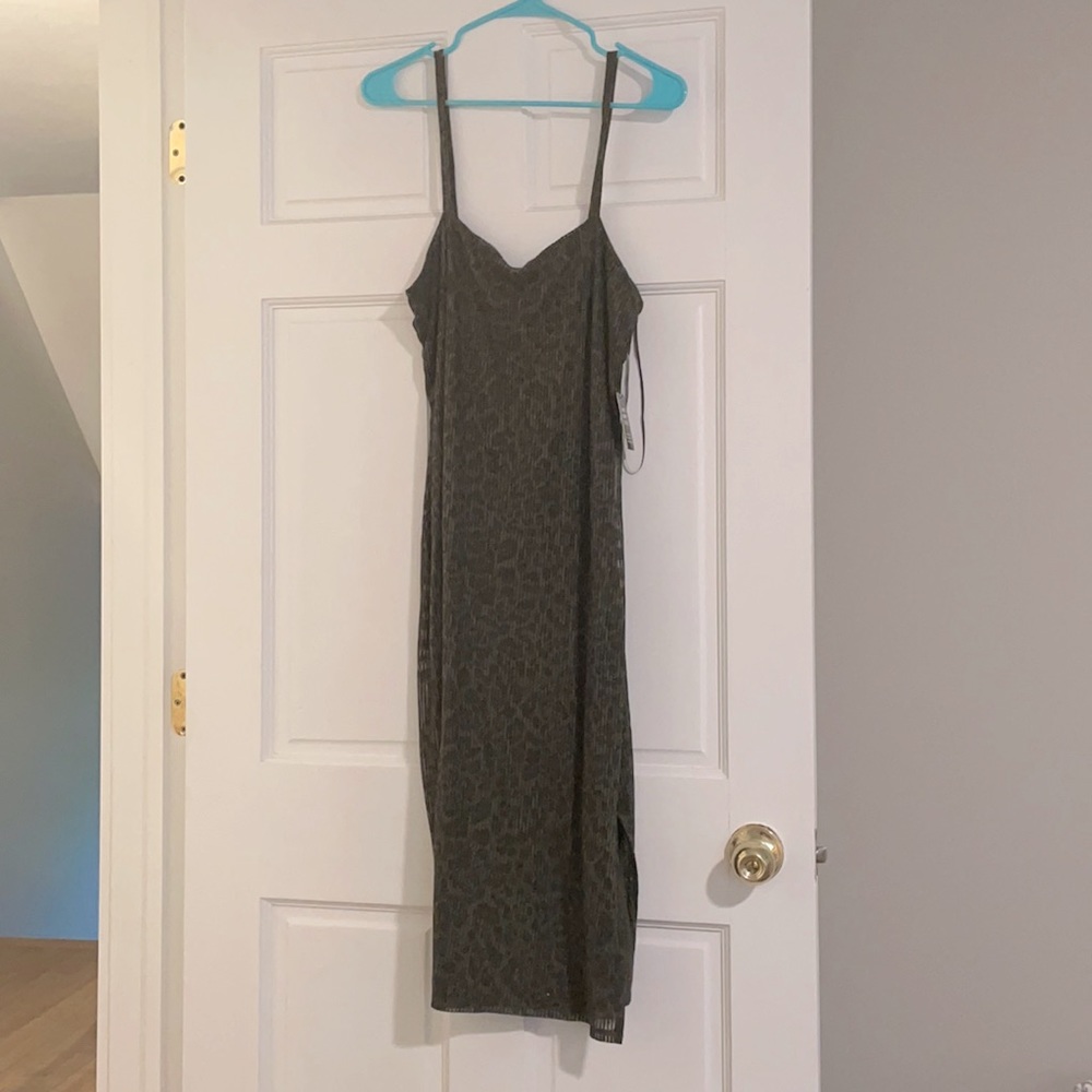 Olive Green Leopard Midi Dress